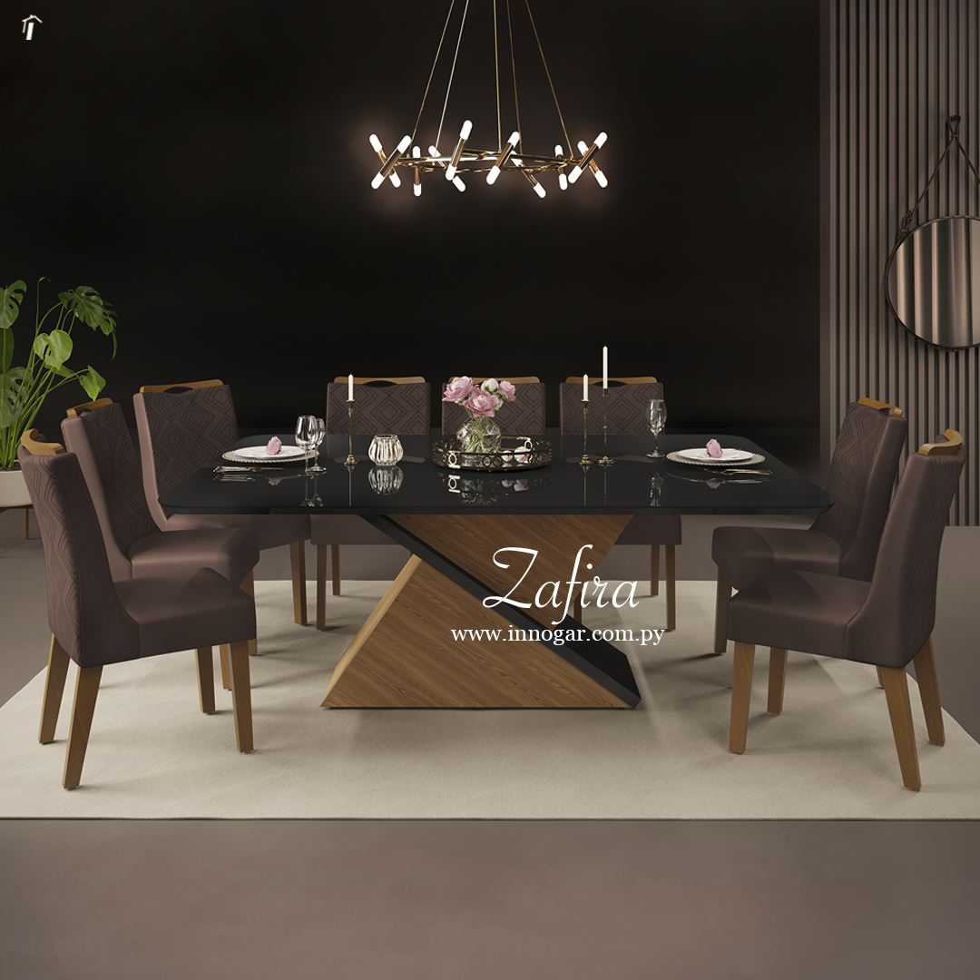 Conjunto Comedor Zafira 8S / Carvallo Nobre Negro