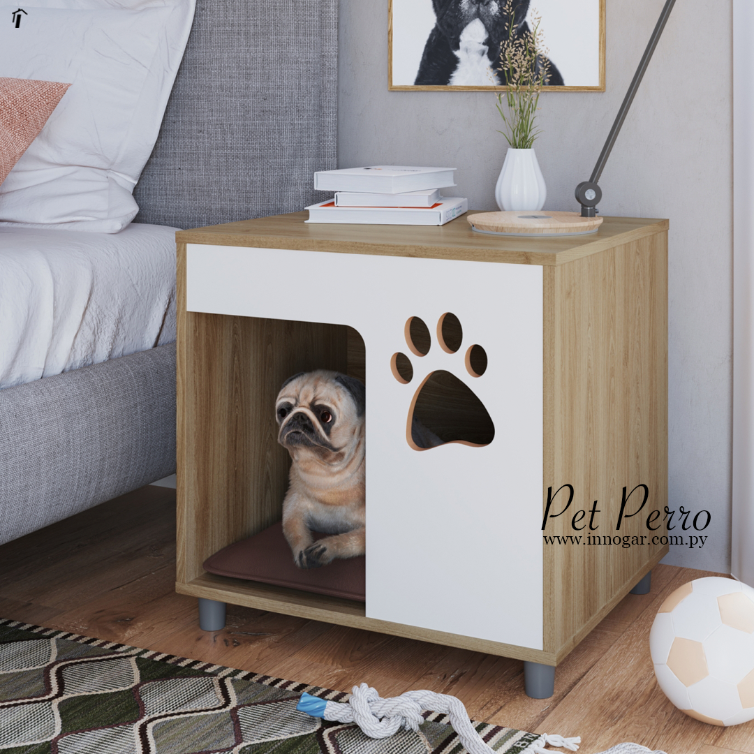 Mesa de Luz / Cama para Perro - Oak / Blanco