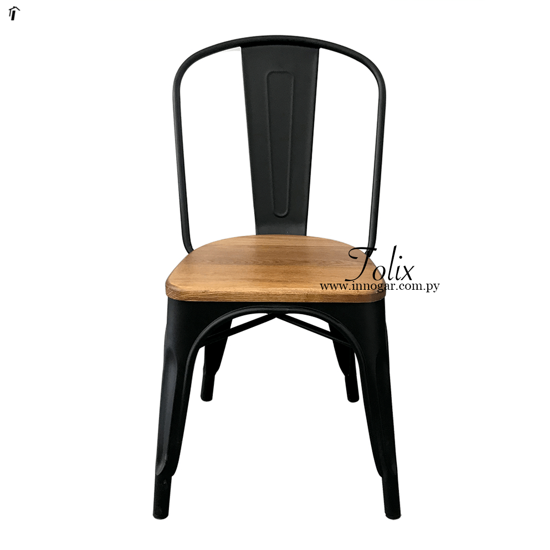 Silla Tolix c/ asiento de madera / Negro